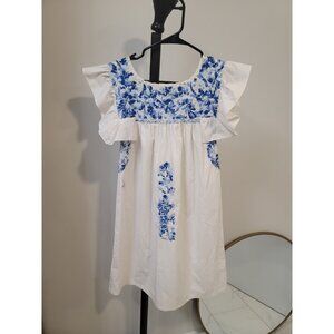Mi Golondrina Flores Short Sleeve Dress - Size Xs Blue White